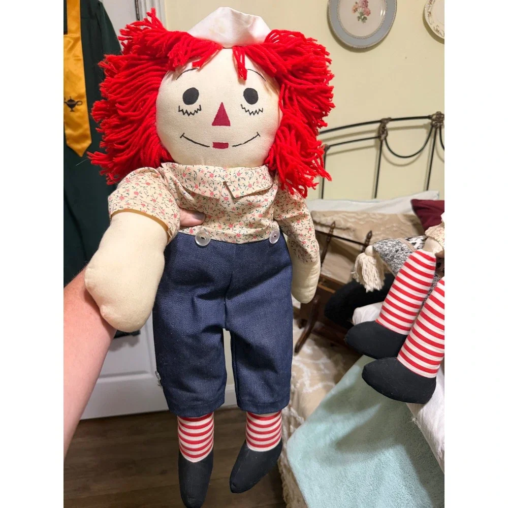 Vintage Raggedy Ann‎ and Andy Plush Rag Dolls Pair Red Yarn Hair 25 Inch Large